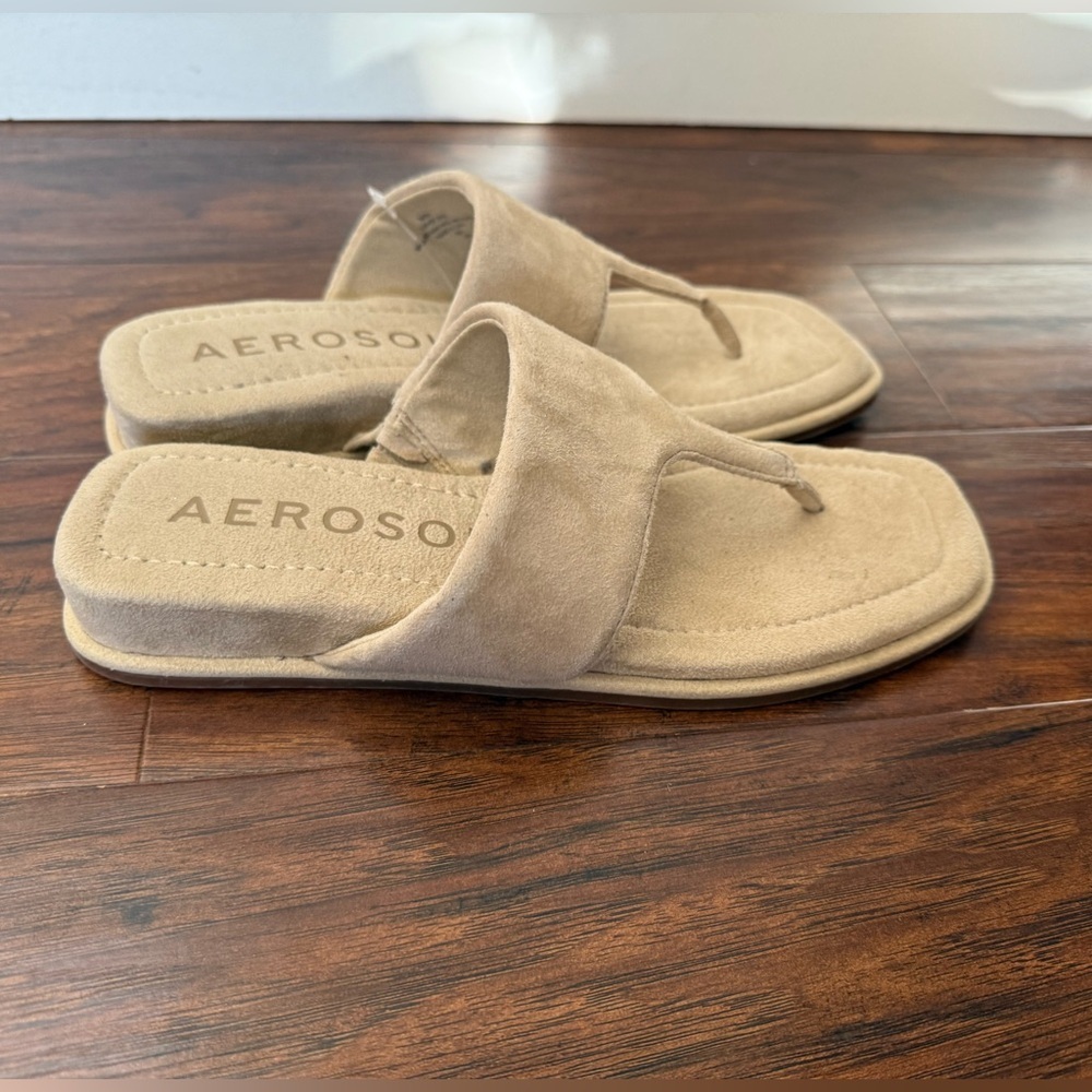 AEROSOLES Beige Suede Thong Sandals - Picture 4 of 9